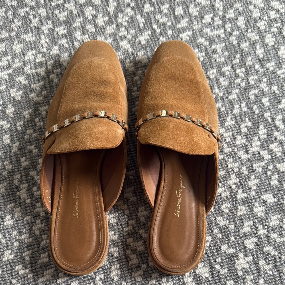 Salvatore Ferragamo Tan Suede Women's Mules